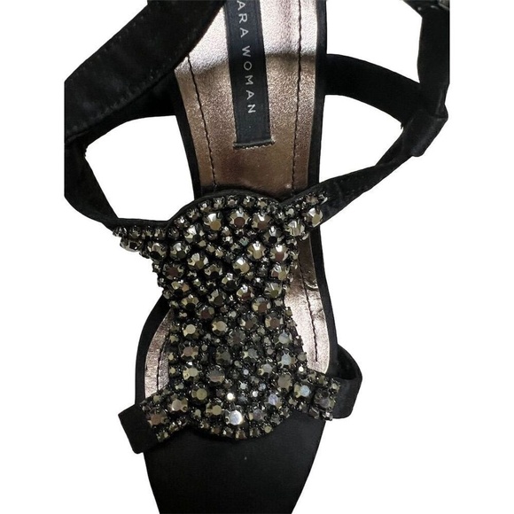 Zara Womens Black Rhinestone Peeptoe Gladiator Sandals Shoes size 7.5 (38) - Picture 5 of 5